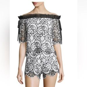 ALEXIS *Imena* black white floral embroidered lace off shoulder top blouse XS